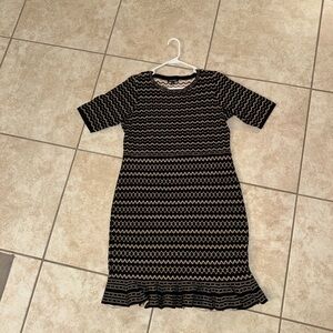Roz & Ali Vintage OG Black Cream Patterned Knit Sweater Dress